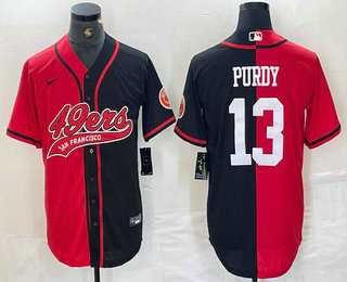 Mens San Francisco 49ers #13 Brock Purdy Red Black Two Tone Cool Base Stitched Baseball Jersey
